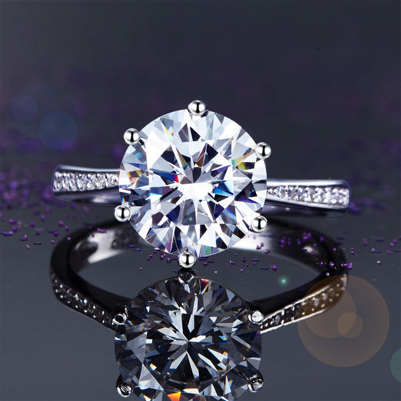 925 Sterling Silver Wedding Ring 3 Carat Diamond - View 3 | SelinJewels
