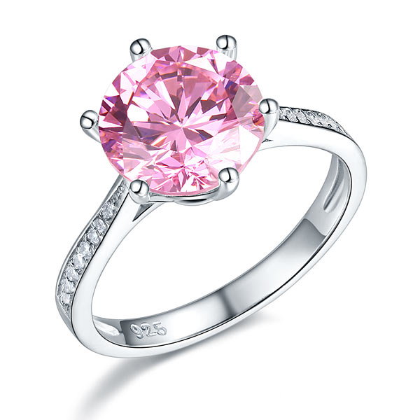 925 Sterling Silver Wedding Engagement Ring 3 Carat Pink Simulated Diamond | SelinJewels