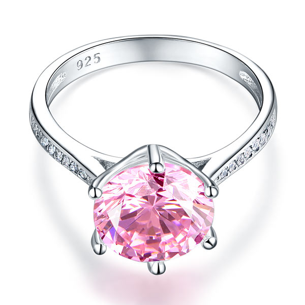 925 Sterling Silver Wedding Ring 3 Carat Pink Diamond - View 4 | SelinJewels