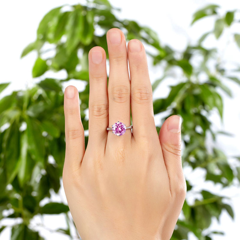 925 Sterling Silver Wedding Ring 3 Carat Pink Diamond - View 2 | SelinJewels