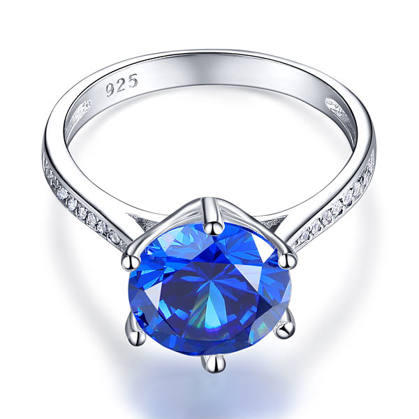 925 Sterling Silver Wedding Ring 3 Carat Blue Diamond - View 3 | SelinJewels