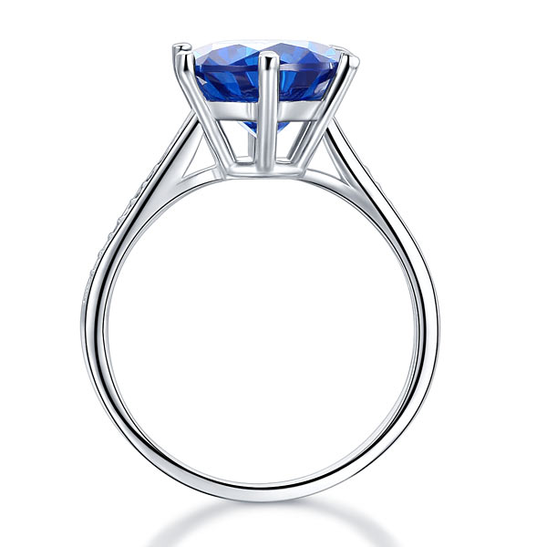 925 Sterling Silver Wedding Ring 3 Carat Blue Diamond - View 4 | SelinJewels