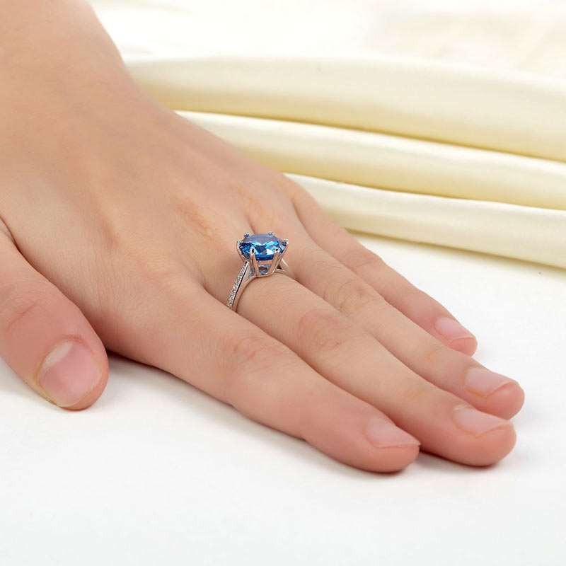 925 Sterling Silver Wedding Ring 3 Carat Blue Diamond - View 5 | SelinJewels