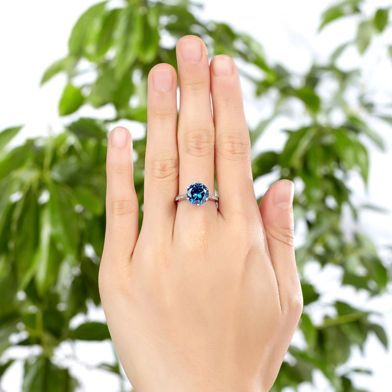 925 Sterling Silver Wedding Ring 3 Carat Blue Diamond - View 6 | SelinJewels