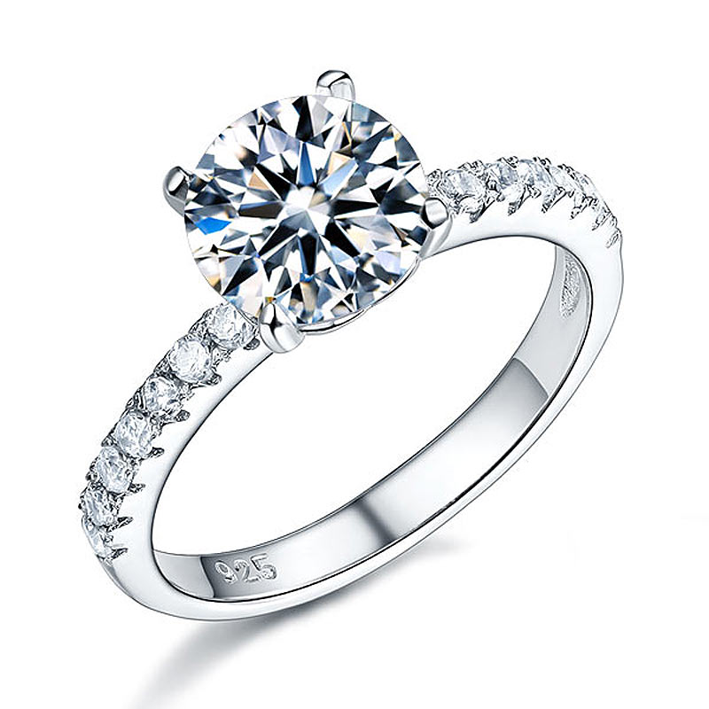 925 Sterling Silver Bridal Ring 2 Carat Diamond - View 3 | SelinJewels
