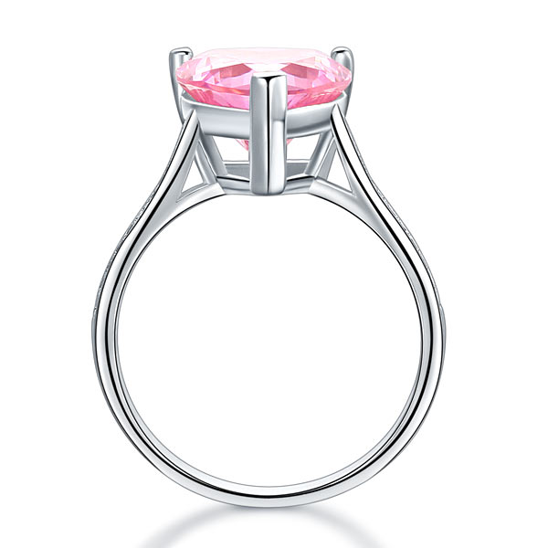 925 Sterling Silver Bridal Heart Pink Ring - View 4 | SelinJewels