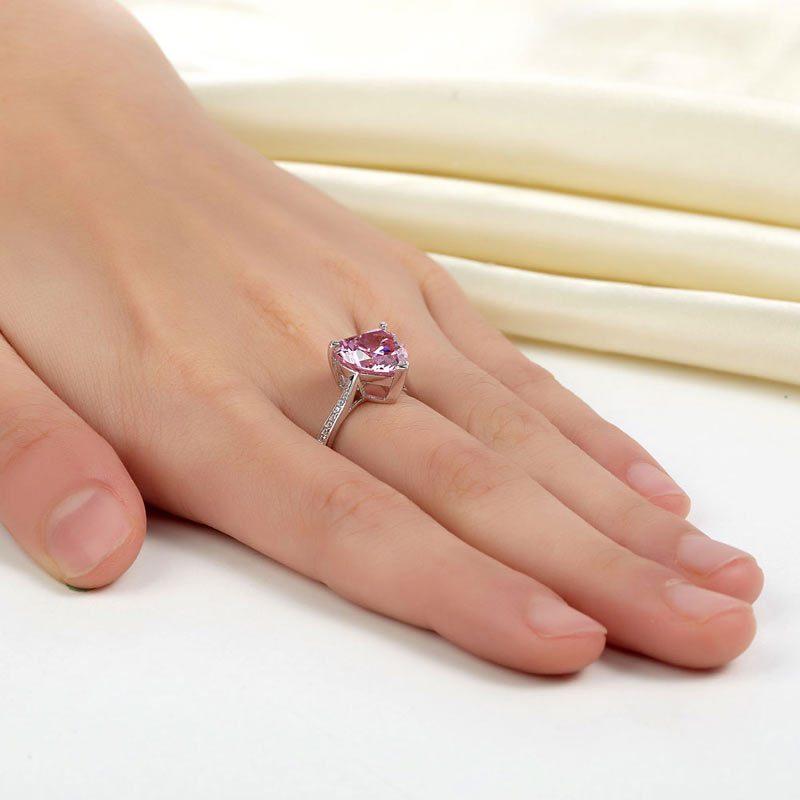 The Rosalie Set - pink heart ring hand view