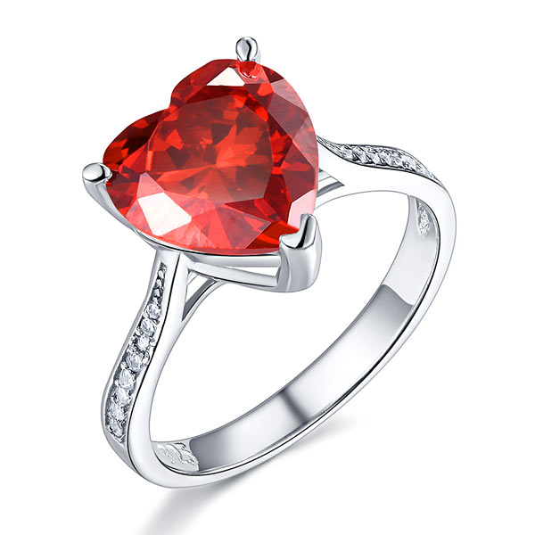 925 Sterling Silver Bridal Ring 3.5 Carat Heart Ruby Red Simulated Diamond | SelinJewels