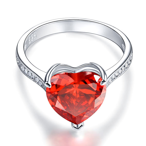 925 Sterling Silver Bridal Heart Ruby Red Ring - View 3 | SelinJewels
