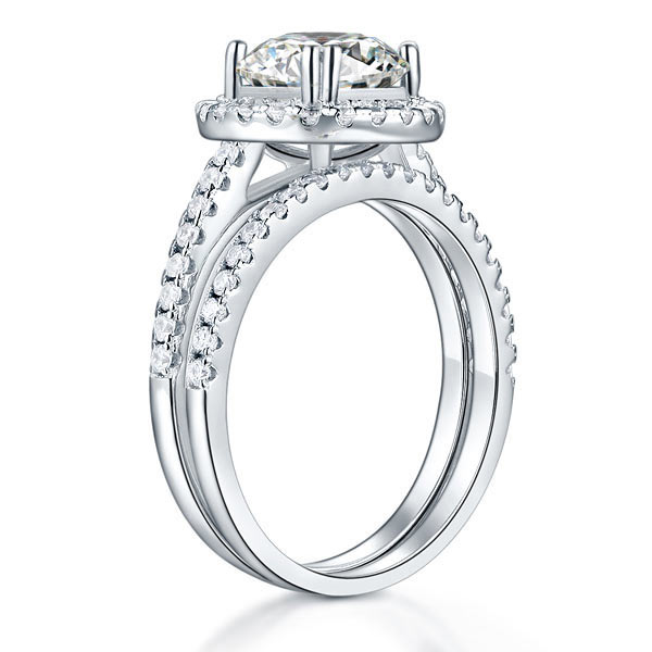 925 Sterling Silver Wedding Halo Ring Set - View 4 | SelinJewels