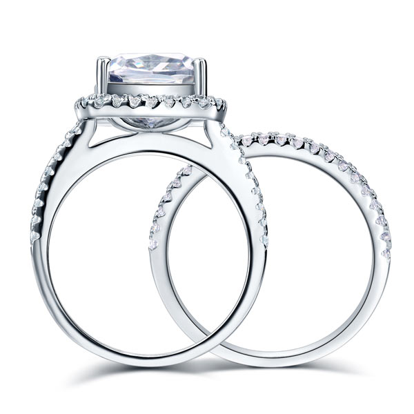 925 Sterling Silver Wedding Halo Ring Set - View 5 | SelinJewels