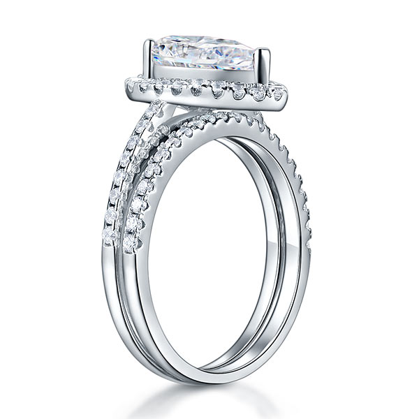 Solid Sterling 925 Silver Bridal Wedding Promise Engagement Ring Set 2 Ct Pear Jewelry