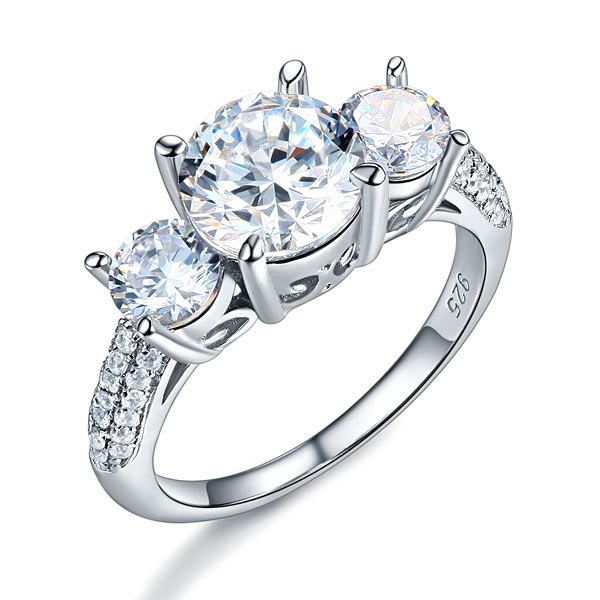 925 Sterling Silver 3-Stone Wedding Ring 2 Carat Simulated Diamond Vintage Style | SelinJewels
