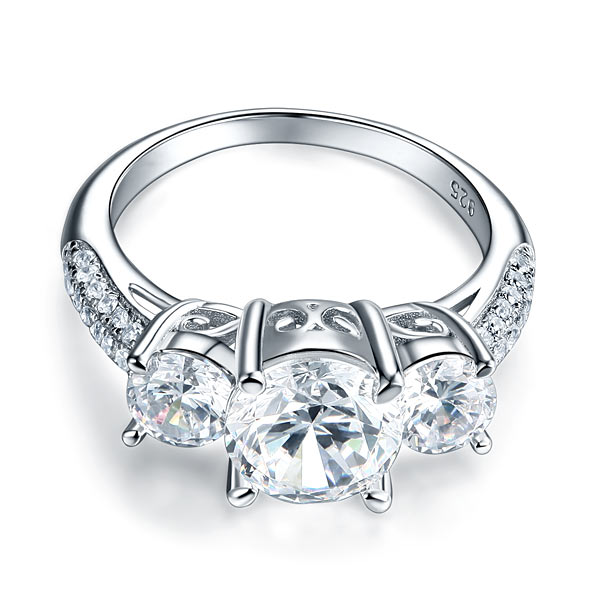 925 Sterling Silver 3-Stone Wedding Ring Vintage - View 3 | SelinJewels