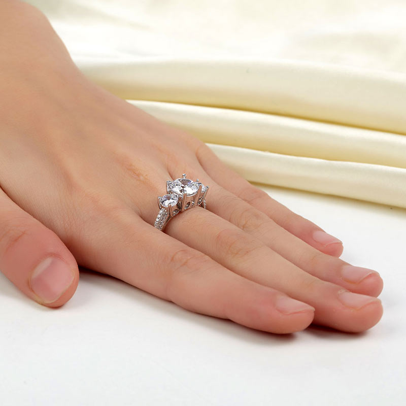 925 Sterling Silver 3-Stone Wedding Ring Vintage - View 2 | SelinJewels