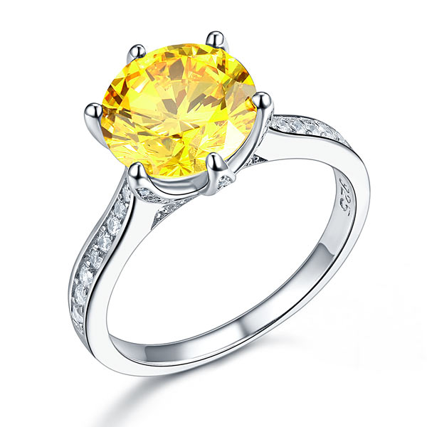 925 Sterling Silver Bridal Luxury Ring 3 Carat Yellow Canary Simulated Diamond | SelinJewels