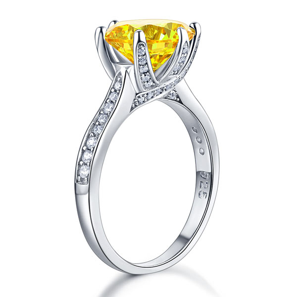 925 Sterling Silver Luxury Ring Yellow Canary Diamond - View 3 | SelinJewels