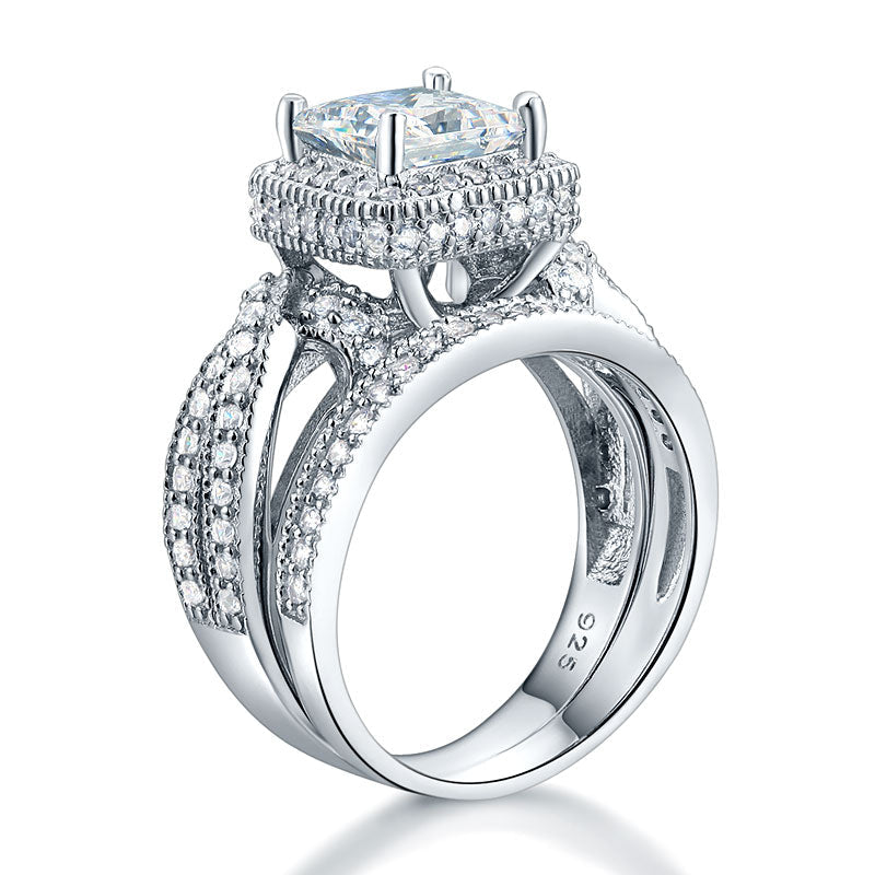 Solid 925 Sterling Silver Vintage Princess Ring Set - View 3 | SelinJewels