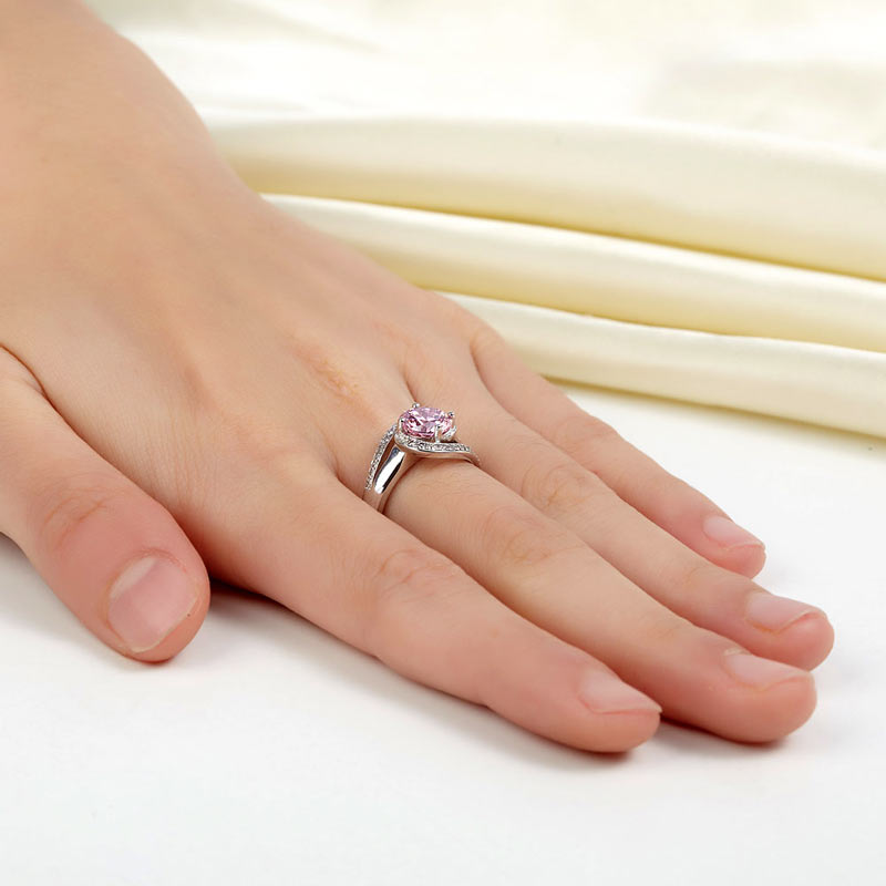 Twist Curl Silver Ring Fancy Pink Diamond - View 6 | SelinJewels