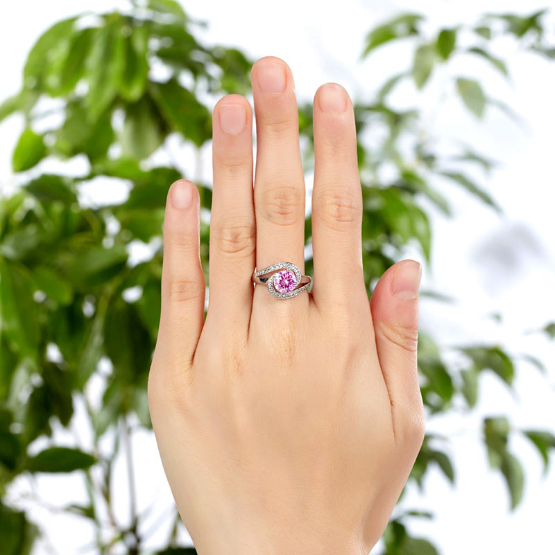 Twist Curl Silver Ring Fancy Pink Diamond - View 2 | SelinJewels