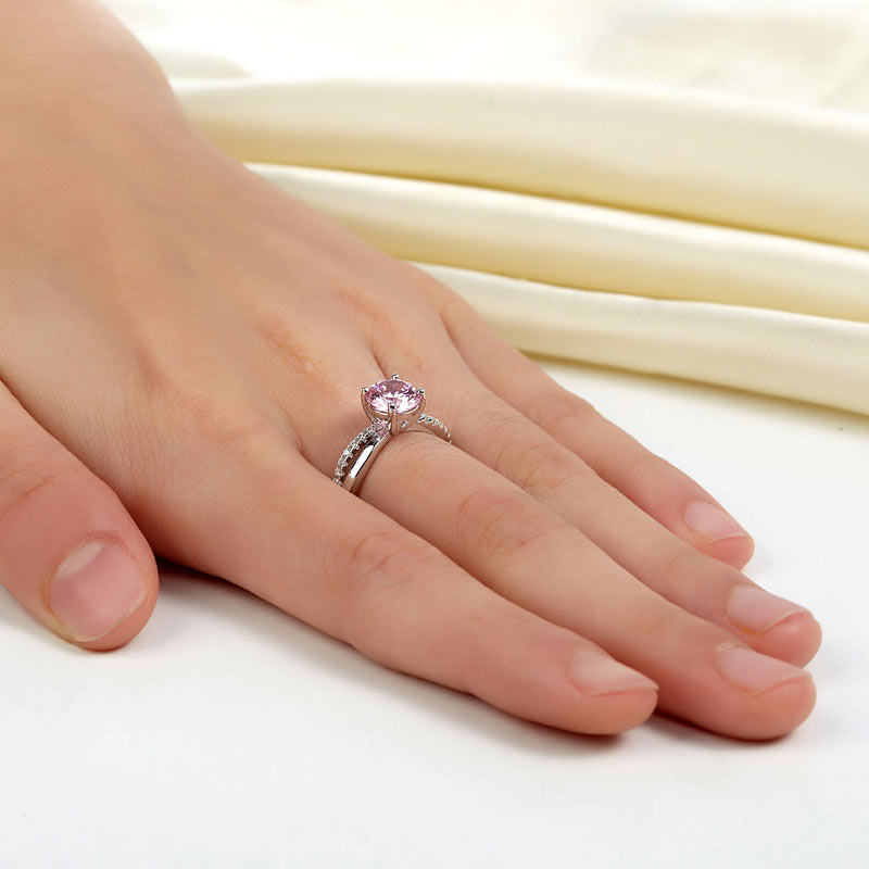 925 Sterling Silver Promise Ring Fancy Pink Diamond - View 5 | SelinJewels