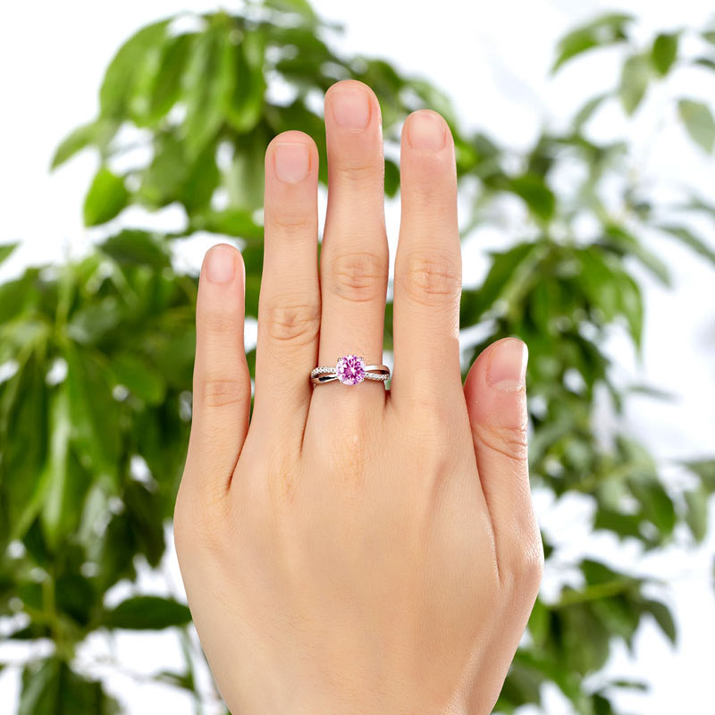 925 Sterling Silver Promise Ring Fancy Pink Diamond - View 2 | SelinJewels
