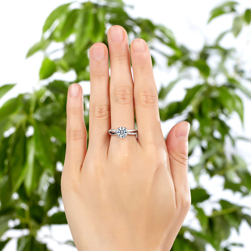 925 Sterling Silver Promise Ring Simulated Diamond - View 2 | SelinJewels