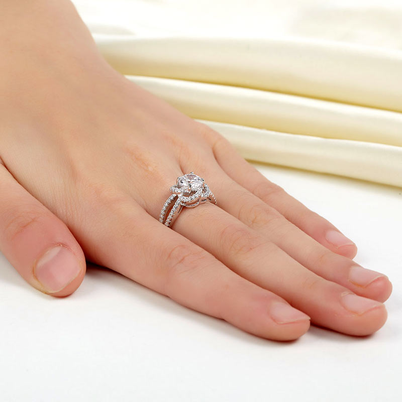 Floral 925 Sterling Silver Promise Engagement Ring - View 5 | SelinJewels