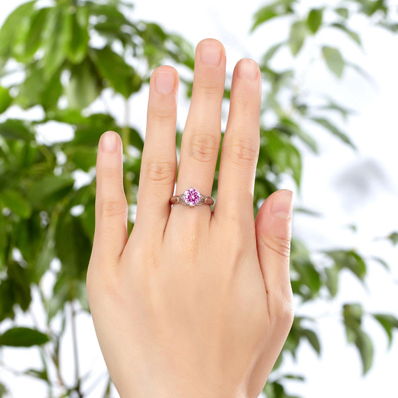 Flower Silver Promise Ring Fancy Pink Diamond - View 2 | SelinJewels