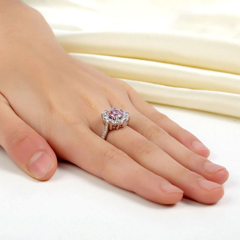 Snowflake 925 Sterling Silver Wedding Promise Anniversary Ring 1 Ct Fancy Pink Simulated Diamond