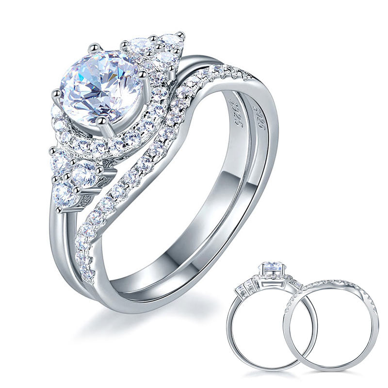 Solid 925 Sterling Silver Wedding Engagement Ring Set Art Deco 1 Ct | SelinJewels