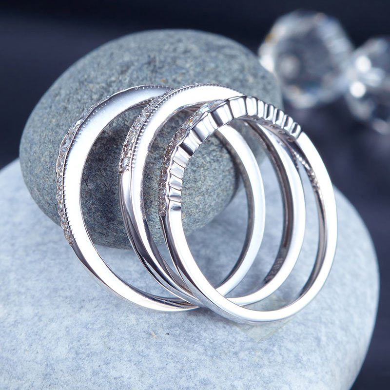 Solid 925 Sterling Silver Wedding Band Ring Set - View 3 | SelinJewels