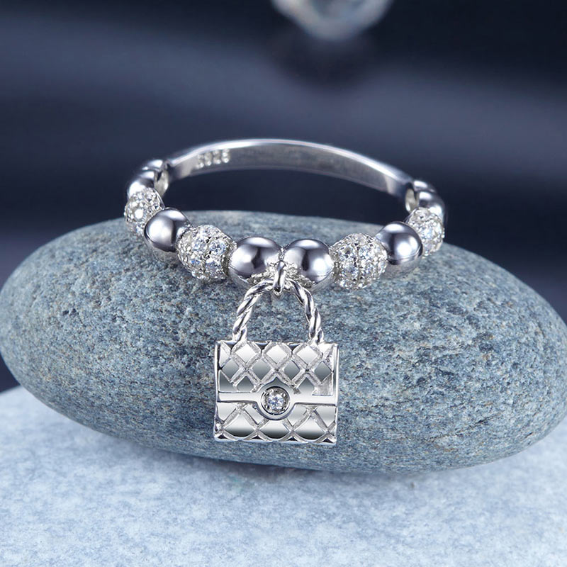 Solid 925 Sterling Silver Band Ring Dangle Purse New Style Design