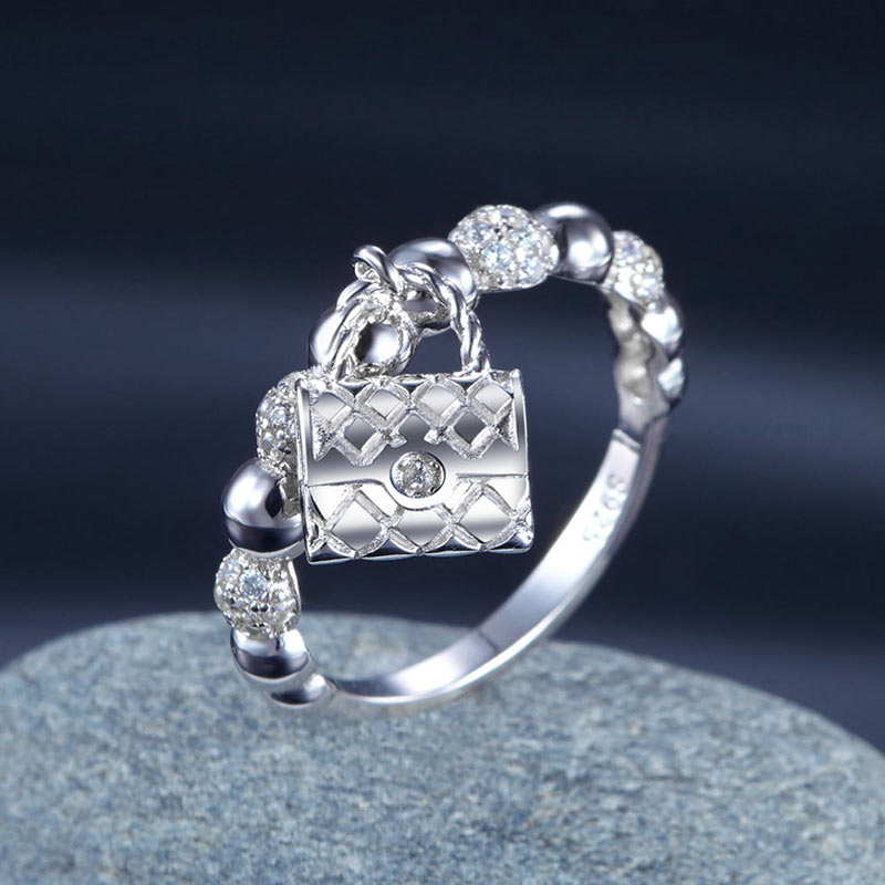 Solid 925 Sterling Silver Band Ring Dangle Purse New Style Design