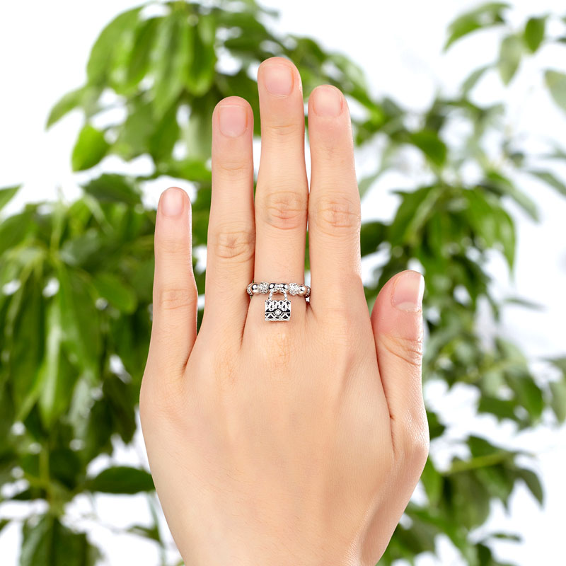 Solid 925 Sterling Silver Band Ring Dangle Purse - View 2 | SelinJewels