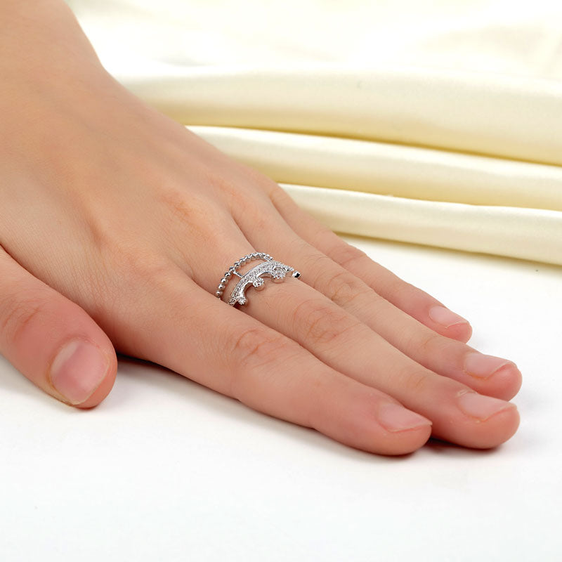 Solid 925 Sterling Silver Ring Crown Shape Simulated Diamond for Lady Trendy Stylish Jewelry