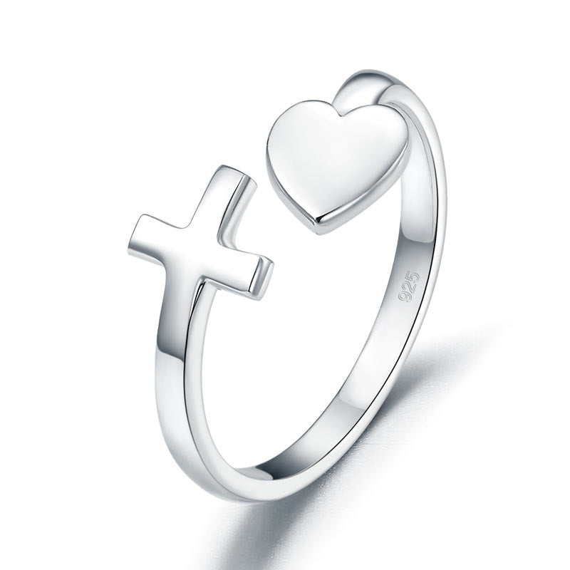 Plain Solid 925 Sterling Silver Ring Cross Heart for Lady Trendy Stylish | SelinJewels