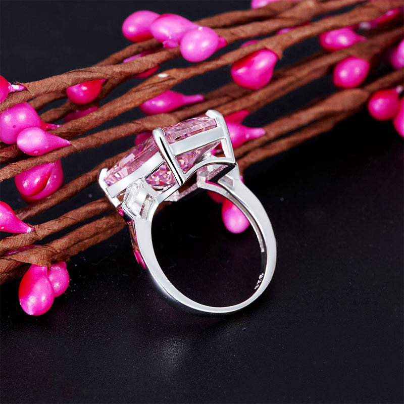 8.5 Carat Pink Simulated Diamante Stone Solid 925 Sterling Silver Ring Party Luxury Jewelry