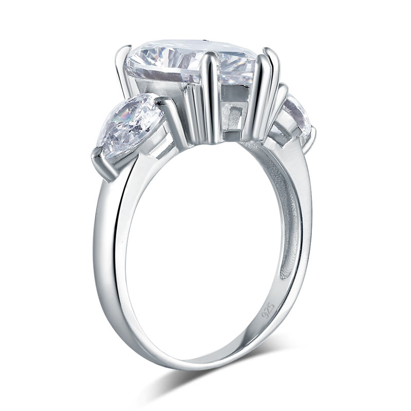 Pear Cut 4 Carat Solid 925 Sterling Silver Ring Three-Stone Pageant Luxury Jewelry