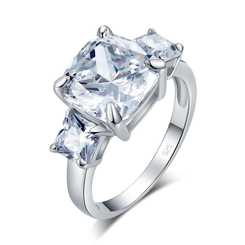 Cushion Cut 4 Carat Solid 925 Sterling Silver Ring Three-Stone Pageant Luxury | SelinJewels