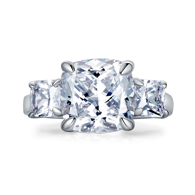 Cushion Cut 4 Carat Three-Stone Luxury Ring - View 3 | SelinJewels