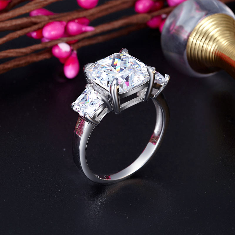 Cushion Cut 4 Carat Three-Stone Luxury Ring - View 2 | SelinJewels
