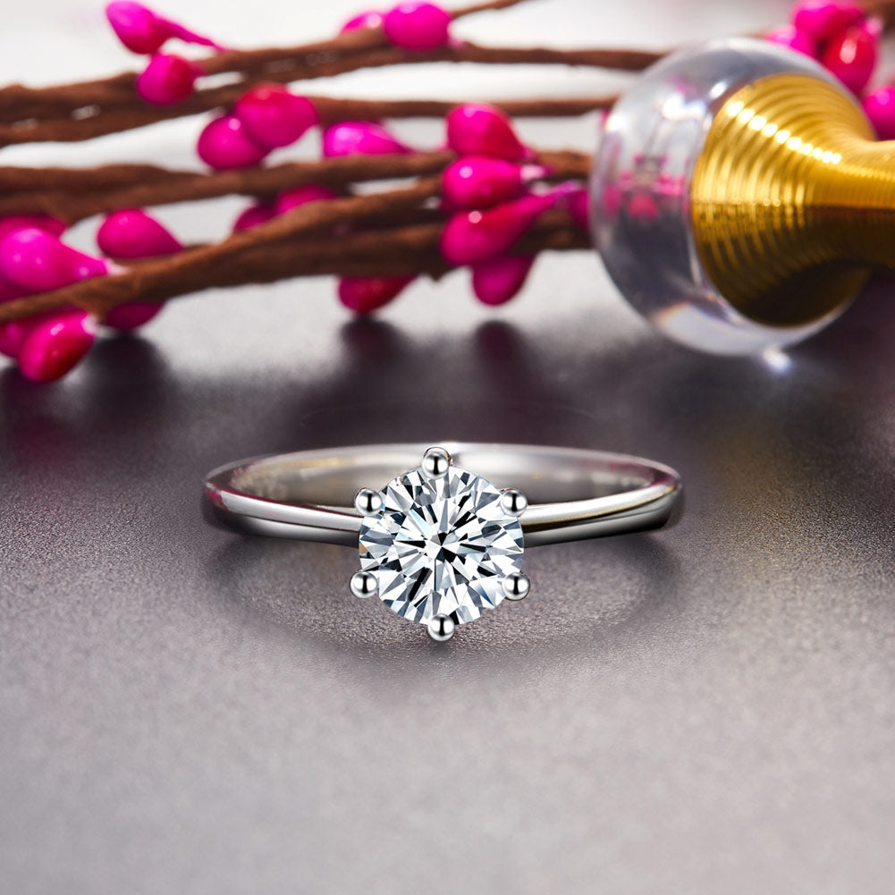 1 Carat Simulated Diamond Engagement Ring 925 Sterling Silver Classic 6 Claws