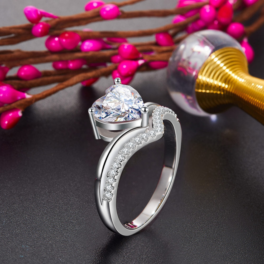 2 Carat Heart Simulated Cut Diamond Engagement Ring 925 Sterling Silver