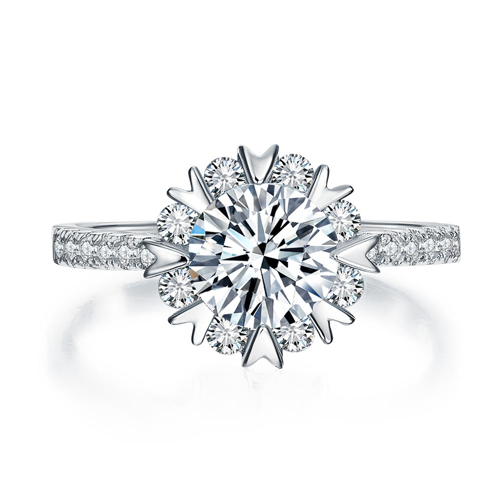 Flower Wedding Ring Solid 925 Sterling Silver Simulated Diamond