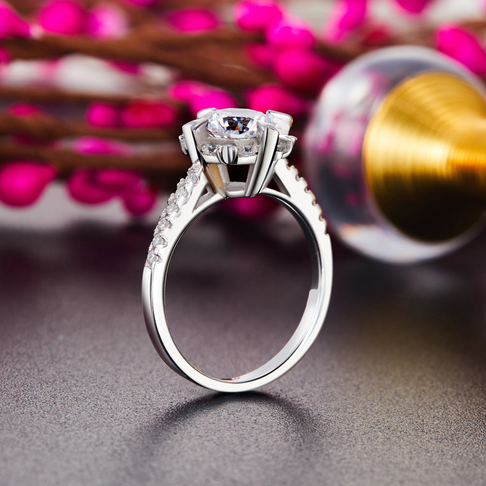 Flower Wedding Ring Solid 925 Sterling Silver Simulated Diamond