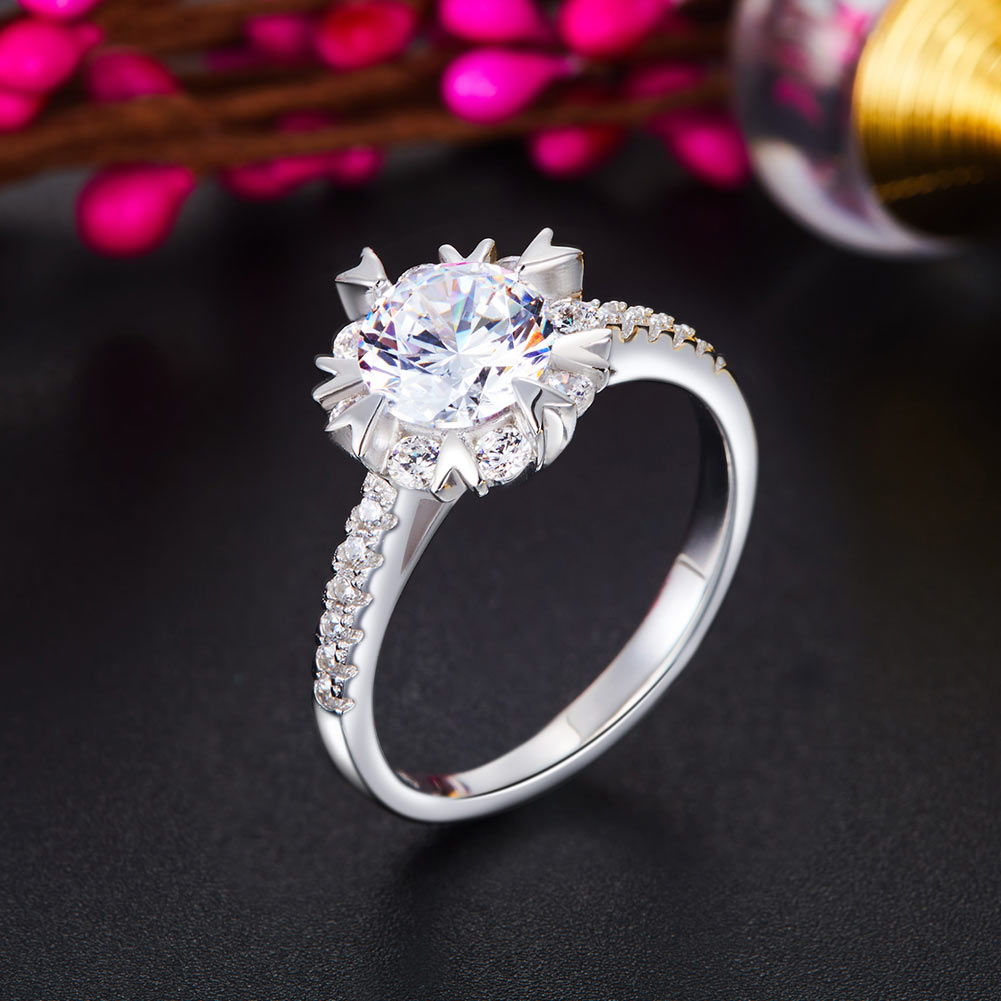 Flower Wedding Ring Solid 925 Sterling Silver Simulated Diamond