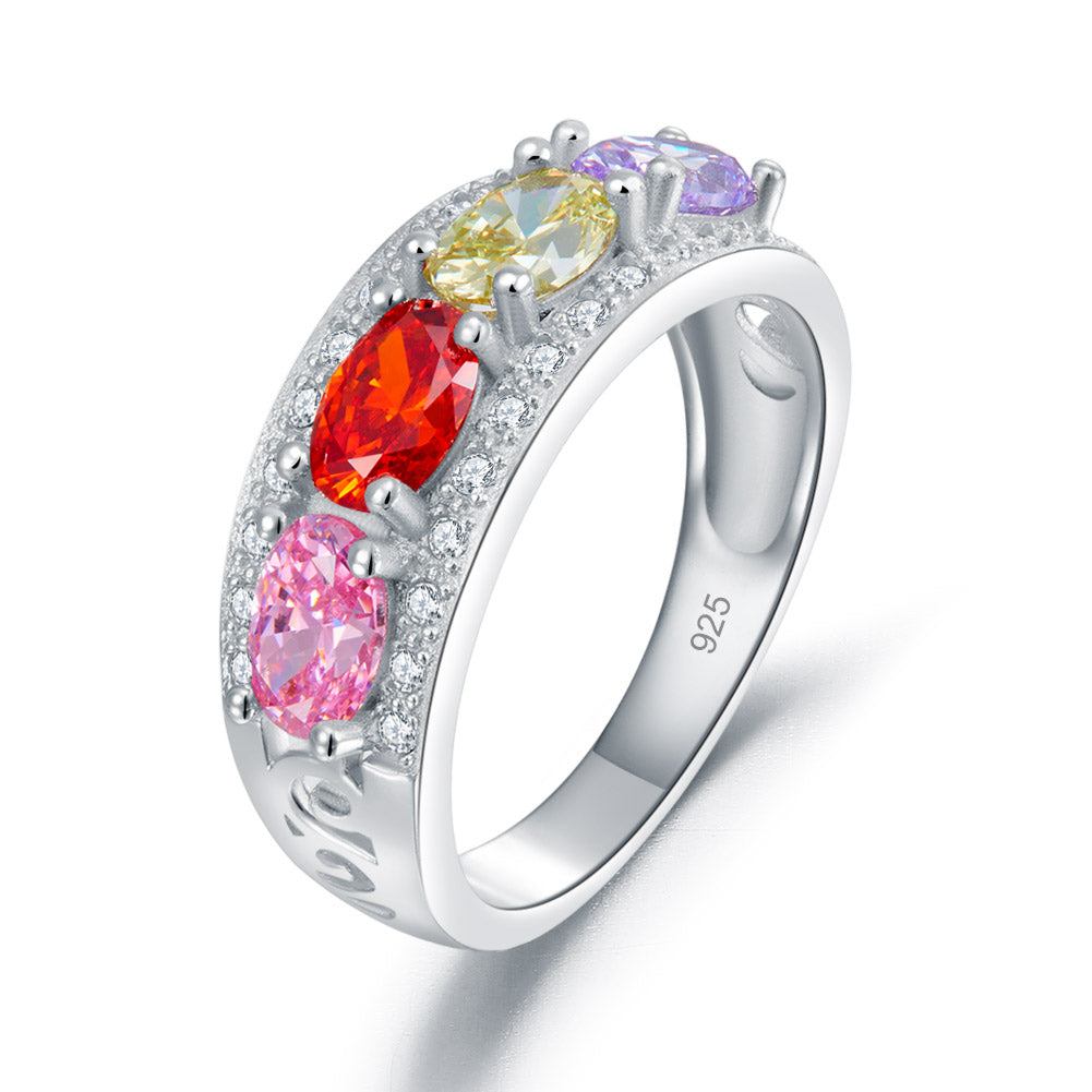 Wedding Band Multi-Color Stone Anniversary Solid 925 Sterling Silver Ring | SelinJewels