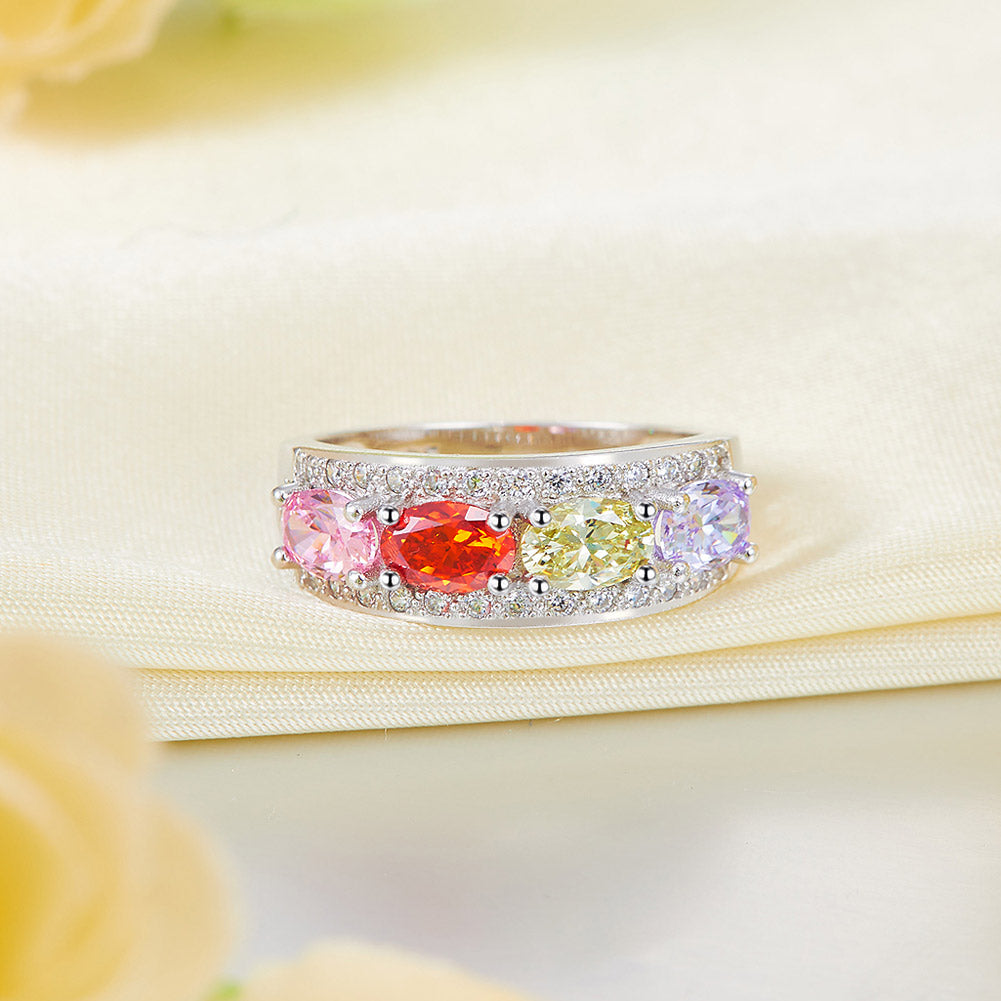 Wedding Band Multi-Color Stone Anniversary Solid 925 Sterling Silver Ring Jewelry