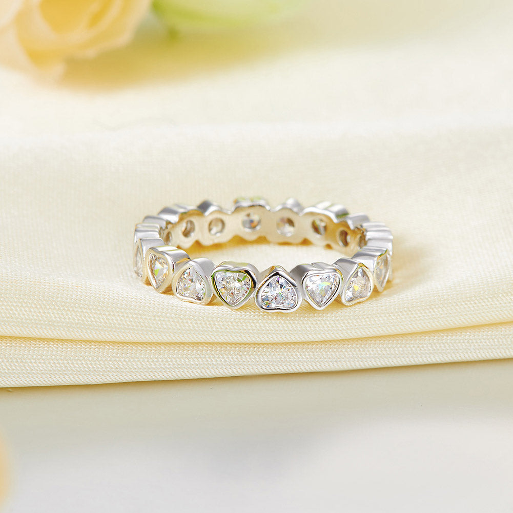 Eternity Wedding Band Heart Solid 925 Sterling Silver Stacking Ring Jewelry